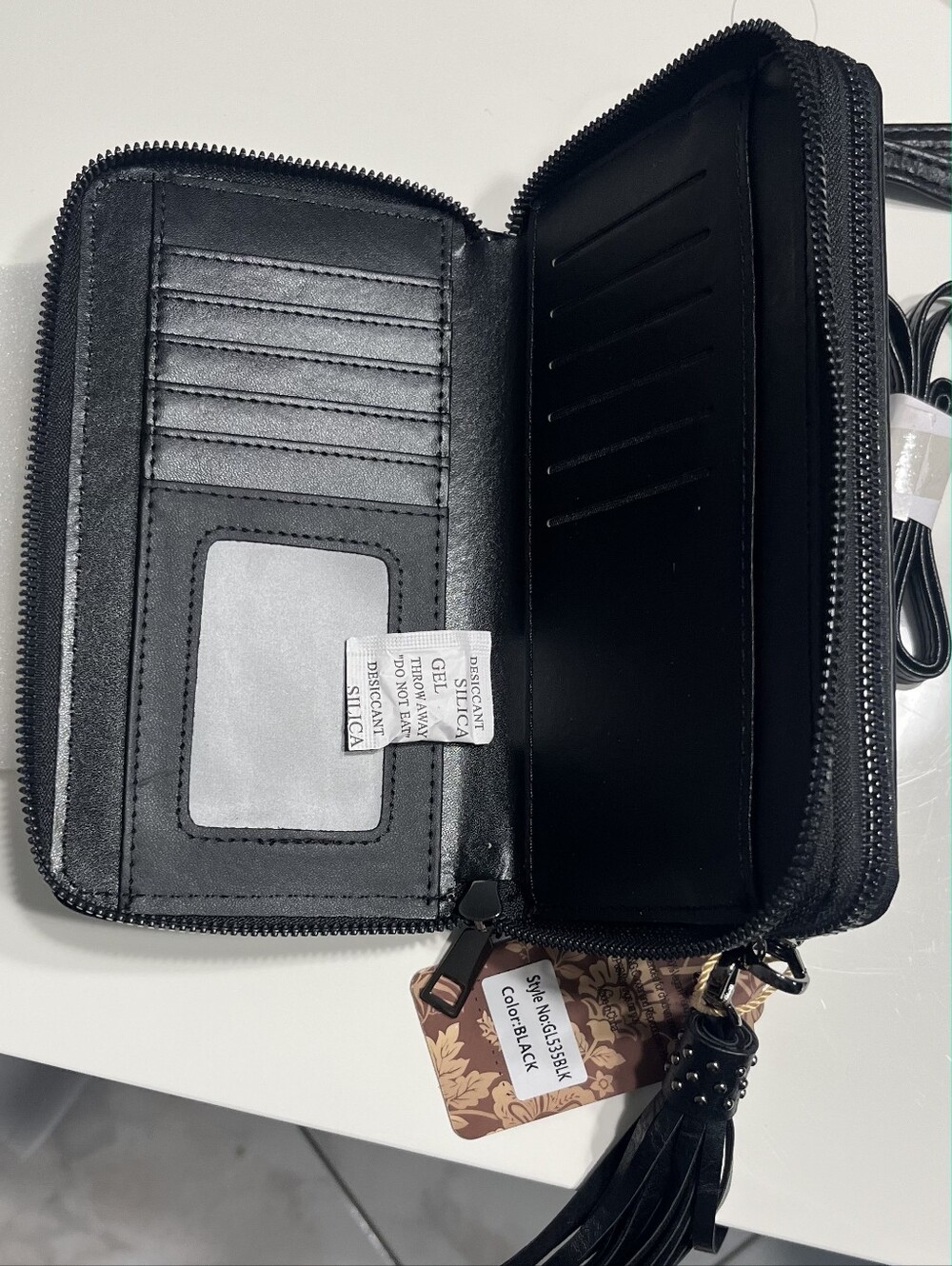 NWT Sam & Hadley Cowhide & Embossed Leather Crossbody w/ Turquoise Accents Black - Picture 14 of 15